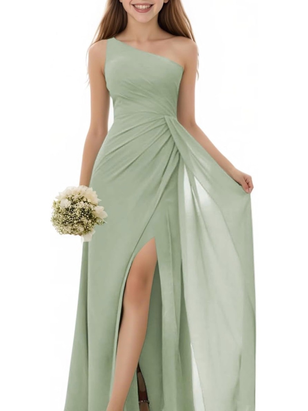 NWT One-Shoulder Sage Green Girls' Formal Dress